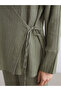 Khaki Double-Breasted Collar Textured Muslin Women's Kimono - 3
