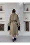 Women's Button Detailed Belted Long Trench Coat Khaki - 3