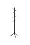 Solid wood coat rack 47x47x175 cm, 8 hooks and adjustable height, triangular base, black