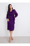 Purple Ruffled V Neck Tie Up Midi Dress