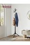 Solid wood coat rack 47x47x175 cm, 8 hooks and adjustable height, triangular base, black - 2
