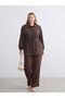 Brown Textured Muslin Women's Trousers with Elastic Waist - 3