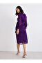 Purple Ruffled V Neck Tie Up Midi Dress - 4