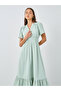 Solid Short Sleeves Tiered Midi Dress - 3