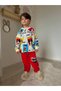 Boys Mickey Printed Seasonal Cotton Fabric Red Tracksuit Set with Elastic Waist and Laces - 5
