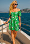 Women's Green Floral Patterned Boat Neck Summer Dress - 7