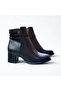 Black Leather Snake Weft Detailed Inner Zipper Women's Thick Heeled Boots - 3