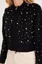 Women's Regular Fit Classic Cut Pearl Embroidered Black Cardigan - 3