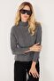 Women's Regular Fit Classic Cut Half Turtleneck Knitted Patterned Gray Sweater - 5