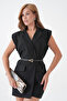 Women's Triangle Buckle Faux Leather Black Belt - 5