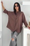 Women's Brown Hidden Button Comfortable Fit Bat Sleeve Loose Fit Oversize - 2