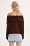 Women's Regular Fit Classic Cut Long Sleeve Off-The-Shoulder Brown Sweater - 7