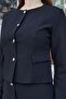 Women's Lightweight Stretch Fabric Wide Zero Collar with Pocket Flap Long Sleeve Slim Fit Lightweight Short Blazer Jacket-Siya - 3