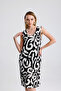 Sleeveless Printed Midi Viscose Dress |   Elb35852 Ecru-Black - 2
