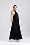 Halter Neck Pleated Digital Printed Sleeveless Satin Dress| Elb34513 Black - 3