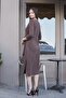 Women's Stretchy Modal Scuba Fabric Wide Crew Neck Tie Front Three Quarter Sleeve Tea Length Dress-Kah - 8