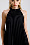 Halter Neck Pleated Digital Printed Sleeveless Satin Dress| Elb34513 Black - 4
