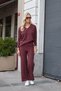 Women's Glittery Camisole High Waist Side Pockets Elastic Waist Wide Leg Trousers - Burgundy