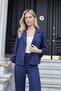 Women's Collared Relaxed Fit Long Sleeve Lightweight Lycra Suede Fabric Buttoned Pocket Blazer Jacket-Navy Blue - 4
