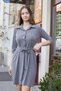 Women's Modal Silky Collar Capri Sleeve Pocket Lace up Shirt Dress - Anthracite - 4