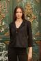 Women's Collared Relaxed Cut Long Sleeve Lightweight Lycra Suede Fabric Buttoned Pocket Blazer Jacket-Black
