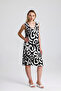 Sleeveless Printed Midi Viscose Dress |   Elb35852 Ecru-Black - 6