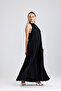 Halter Neck Pleated Digital Printed Sleeveless Satin Dress| Elb34513 Black - 7