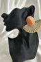 Gold Color Pearlescent Enamel Fan Oval Stone Stud Earrings (6Cm*5Cm) - 2