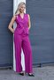 Women's V Neck Pocket Flap Button Lightweight Stretch Fabric Vest-Magenta - 3