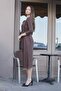 Women's Stretchy Modal Scuba Fabric Wide Crew Neck Tie Front Three Quarter Sleeve Tea Length Dress-Kah - 5