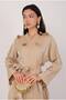 Floral Appliqued Abaya Dark Beige - 2
