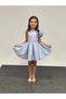 Girl's Evening Dress Blue Short One Shoulder Rose Detailed Crepe Fabric Evening Dress 5-10 Years