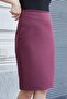 Lined High Waist Below the Knee Lightweight Lycra Slit Fabric Office Pencil Skirt-Claret Red - 2