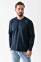 Men's Crew Neck J Printed 100% Cotton Sweatshirt Navy Blue - 25K 5725 - 2