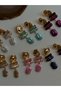 Gold Baguette Stone Hanging Shiny Stone Luxury Earrings - 3
