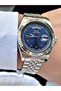 Silver-Blue Color Steel Cord Steel Case Men's Wrist Watch with Calendar 1349.04Mr - 2