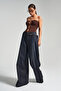 Women's Dark Denim Color 2w5-128 Super Palazzo Fit 100% Cotton Belt Detail Inner Leg 83 cm Denim Jean - 5