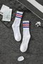 Unisex 3 Pairs Premium Quality High Cotton College Socks Blue Red Striped - 3