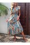 Women's short sleeve Double-Breasted collar patterned maxi dress - 7