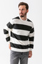 Men's Crew Neck 3-Strand Striped Sweatshirt Black - 25K 5790-1 - 7