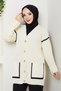 Women's Stripe Detailed Pocketed Thessaloniki Knitted Casual Sweater Cardigan