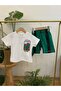 Stay Cool White T-Shirt -Green Striped Shorts - 3