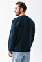 Men's Crew Neck Ornament Printed Interlock Sweatshirt Navy Blue - 25K 1218 - 8