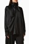 Satin Blouse - Black - 97% Viscose, 3% Elastane - Buttoned, Stylish Scarf Detail, Comfortable Fit