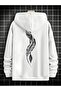 Men's White Feather Arrow Printed 3 Thread Oversized Hoodie Sweatshirt - 2