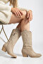 Dallaws Mid-Heeled Western Style Women's Embroidered Cowboy Beige Suede Boots