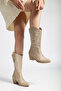 Dallaws Mid-Heeled Western Style Women's Embroidered Cowboy Beige Suede Boots - 2