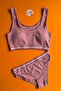 Soleya 2-Piece Camisole Cotton Fabric, Dusty Rose and Blue Color White Line Bra and Panty Set - 3