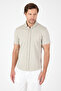 Men's Stone Color Short Sleeve Buttoned Collar Slim Fit Shirt 1004250256
