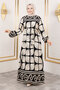 Oyster Patterned Viscose Long Hijab Dress Tsd250212 Beige